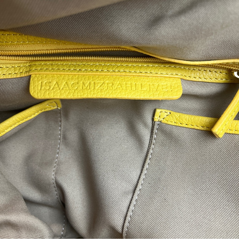 Isaac Mizrahi Live Yellow Pebbled Leather Drawstring Bucket Handbag  Purse Set - Picture 12 of 16
